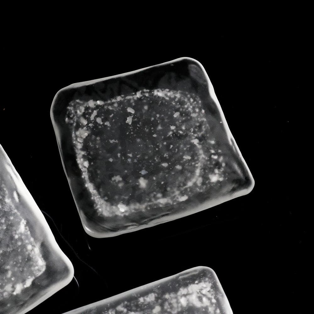 T 人間国宝　藤田喬平作　創作　手吹きガラス　四方皿　銀粉　伝統工芸　五客