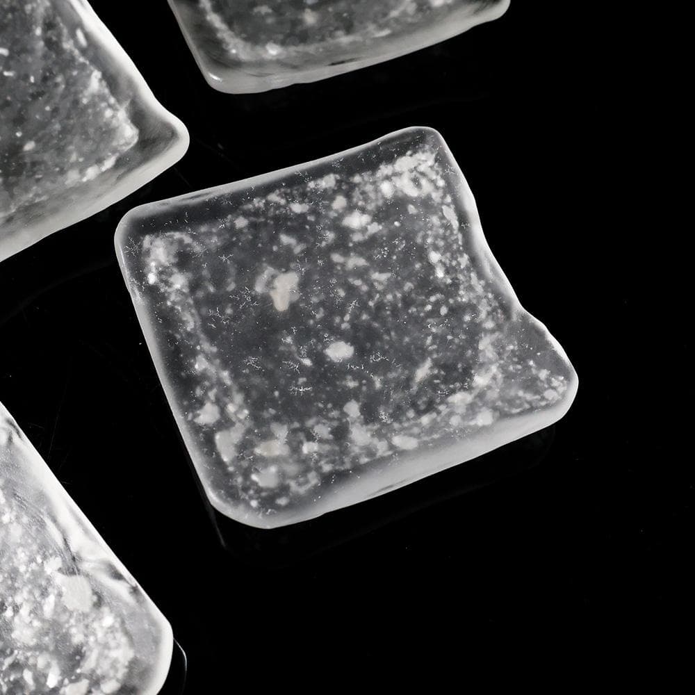 T 人間国宝　藤田喬平作　創作　手吹きガラス　四方皿　銀粉　伝統工芸　五客