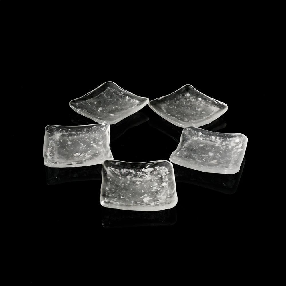 T 人間国宝　藤田喬平作　創作　手吹きガラス　四方皿　銀粉　伝統工芸　五客