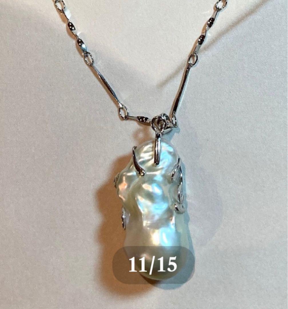 《超大粒》バロックオイスターパールのシルバー925ネックレス