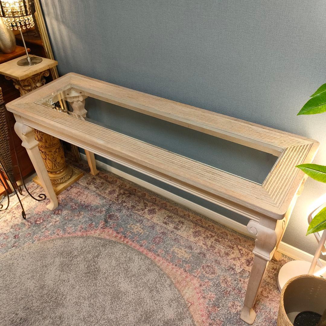 アメリカンシャビー コンソールデスク ガラス天板 猫脚デザイン