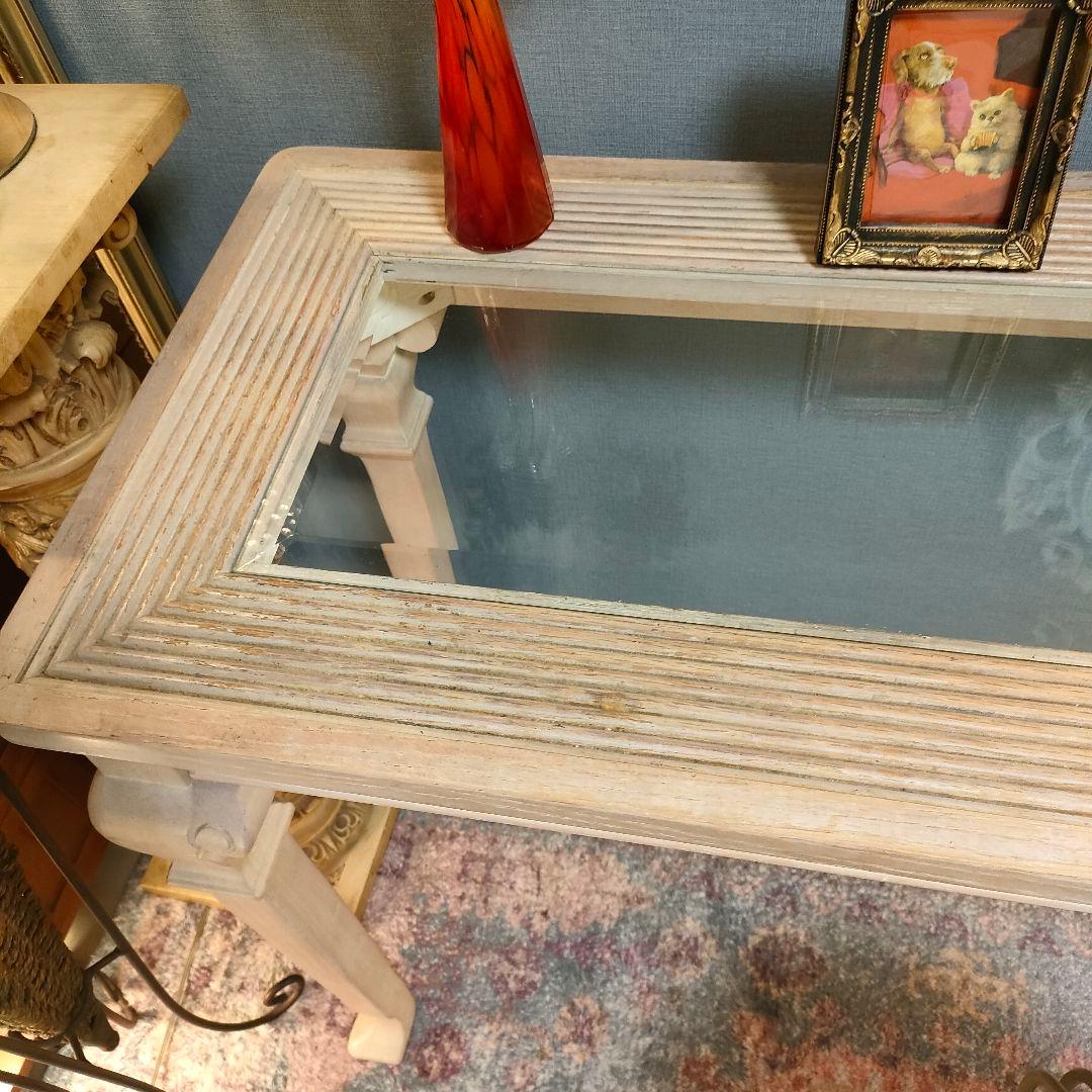 アメリカンシャビー コンソールデスク ガラス天板 猫脚デザイン