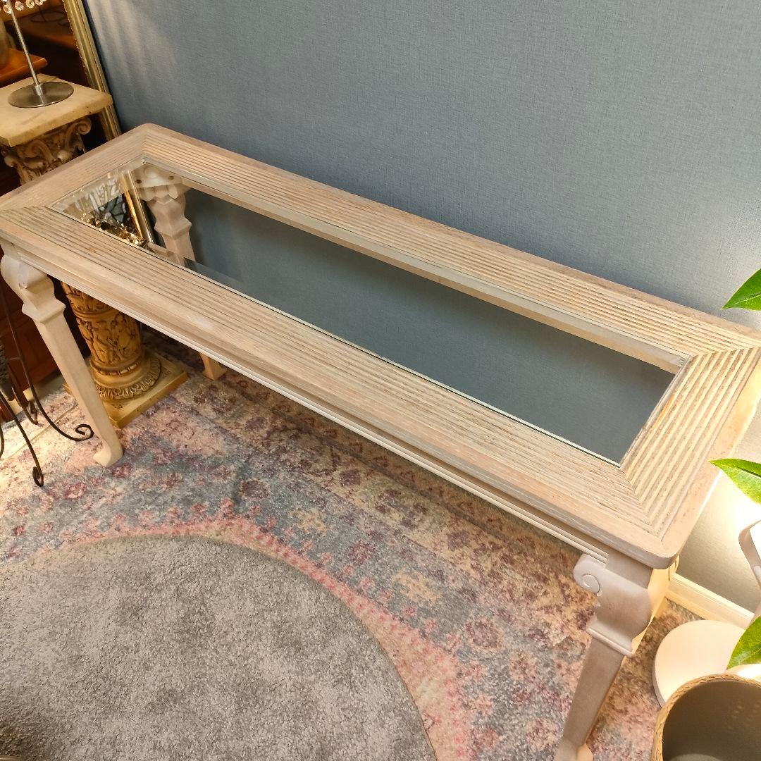 アメリカンシャビー コンソールデスク ガラス天板 猫脚デザイン