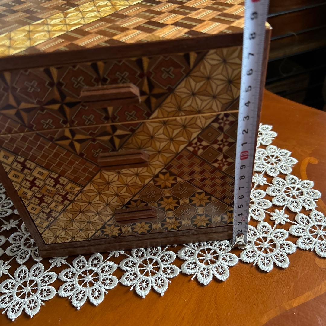 美品】箱根寄木細工 三段小引き出し 伝統工芸 幾何学文様 木工芸