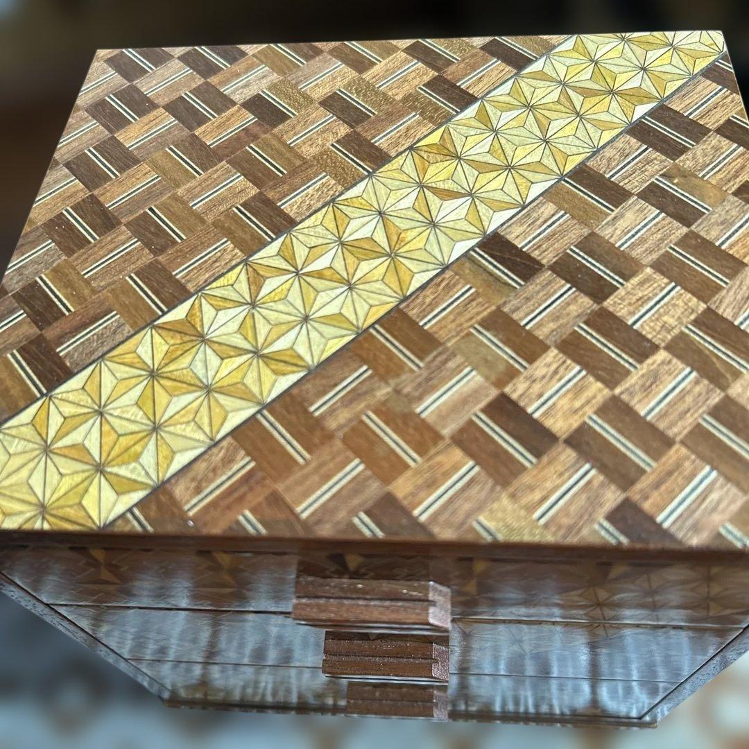 美品】箱根寄木細工 三段小引き出し 伝統工芸 幾何学文様 木工芸