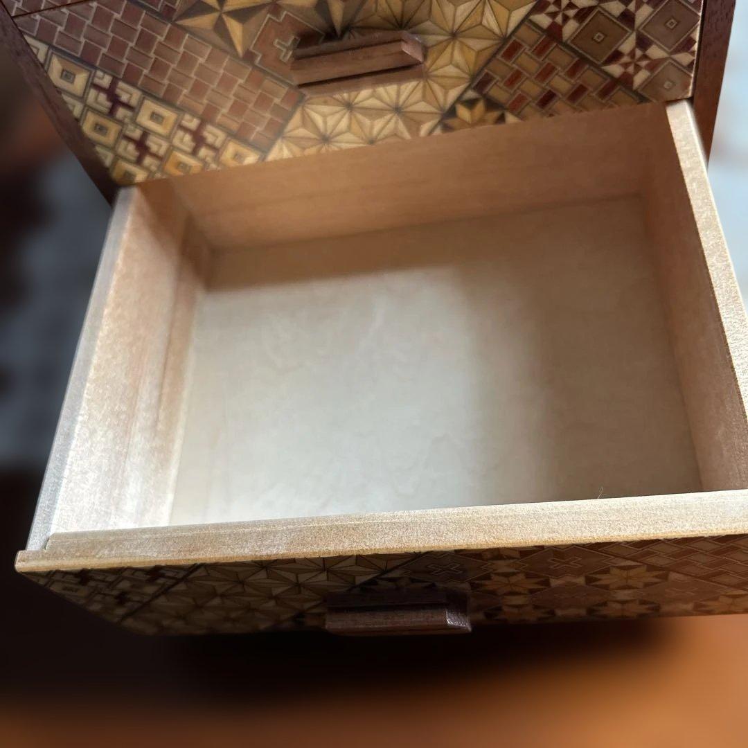 美品】箱根寄木細工 三段小引き出し 伝統工芸 幾何学文様 木工芸
