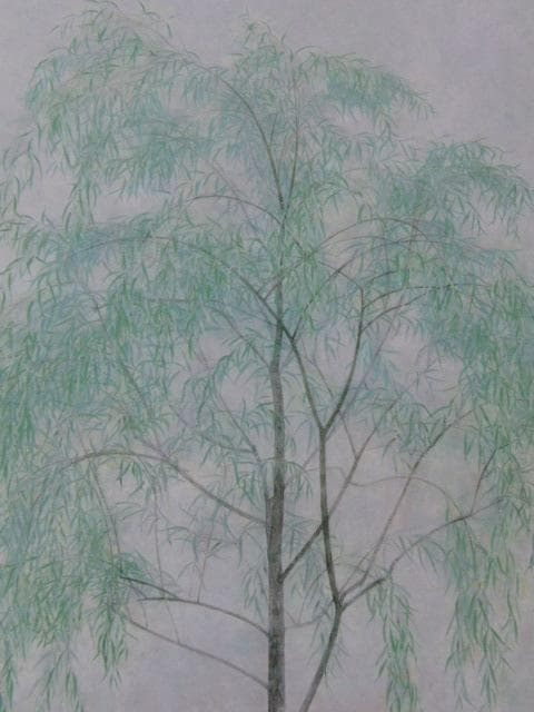 渡辺信喜、【葉柳】、希少な額装用画集画、新品高級額 額装付、状態良好