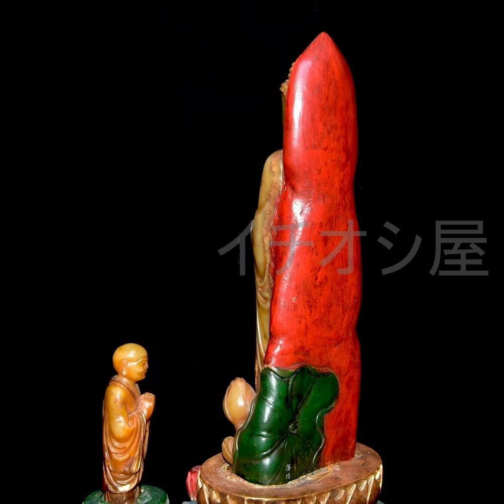 中国古美術 寿山田黄石彫 尚均銘《一佛兩弟子》印章 共箱 極細工 時代物 置物