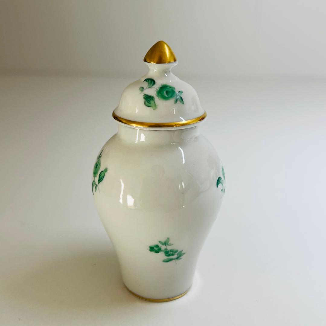 希少 Herend ヘレンド 花瓶 グリーン 薔薇 手描き 花器 飾り壺