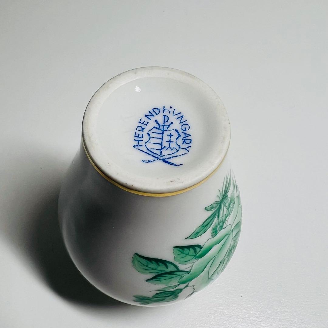 希少 Herend ヘレンド 花瓶 グリーン 薔薇 手描き 花器 飾り壺
