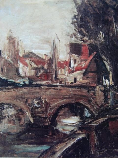 鬼頭鍋三郎、【シャルトルの眼鏡橋】、希少な画集画、新品高級額 額装付