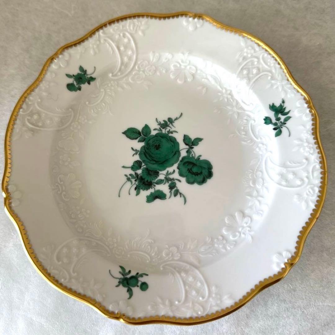 マイセン 18.5cmプレート　ワトーの花 グリーンブーケ 6枚セット