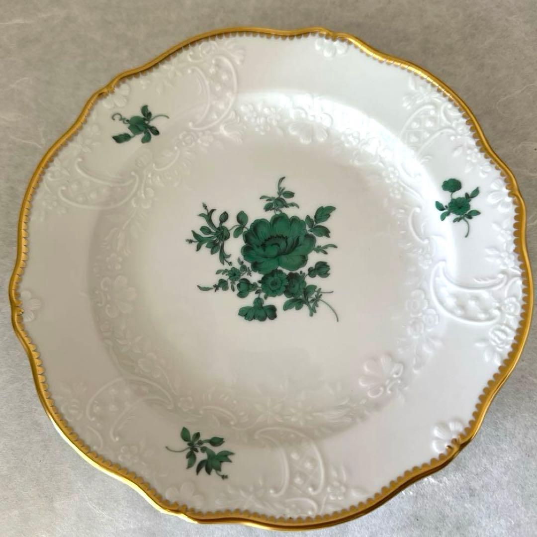 マイセン 18.5cmプレート　ワトーの花 グリーンブーケ 6枚セット