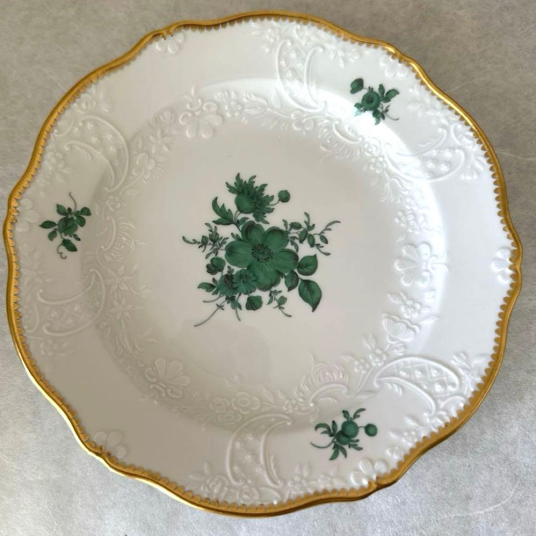 マイセン 18.5cmプレート　ワトーの花 グリーンブーケ 6枚セット