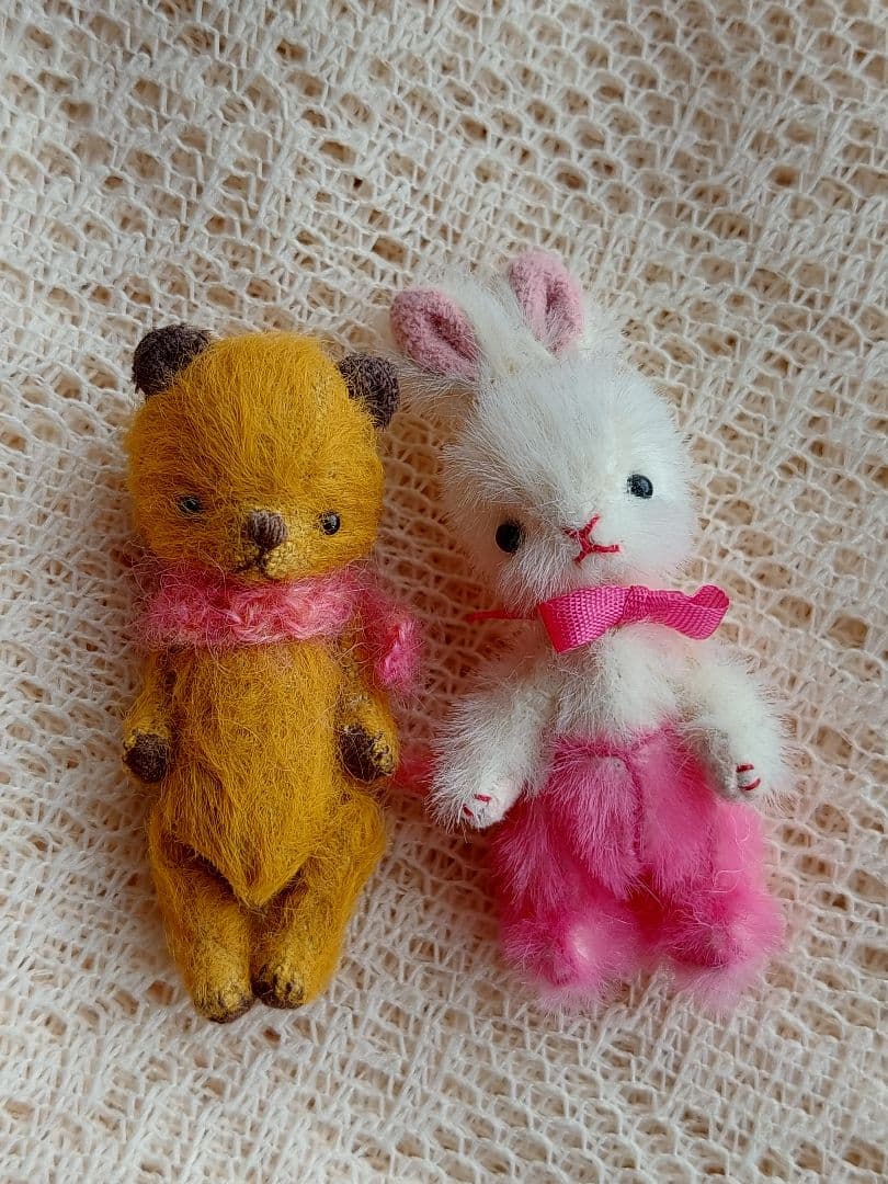 テディベア ミニチュア 作家様 ちびくまちゃんとちびうさちゃんのセット♪