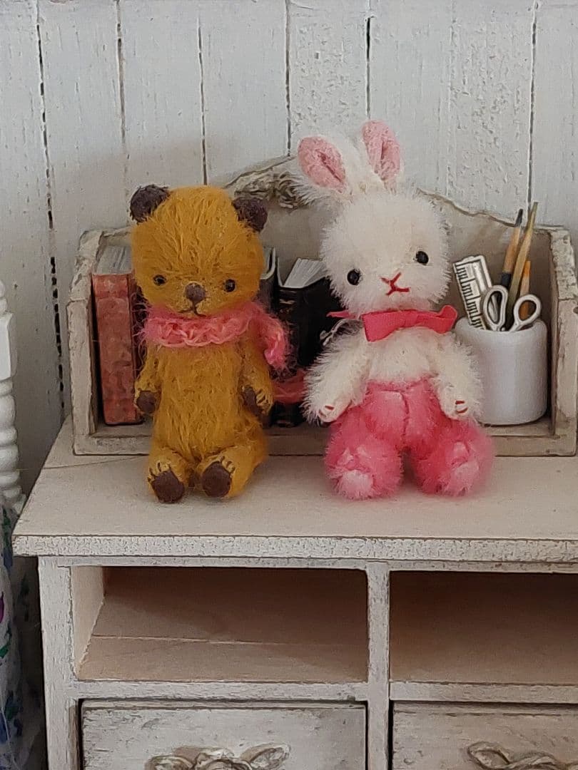 テディベア ミニチュア 作家様 ちびくまちゃんとちびうさちゃんのセット♪