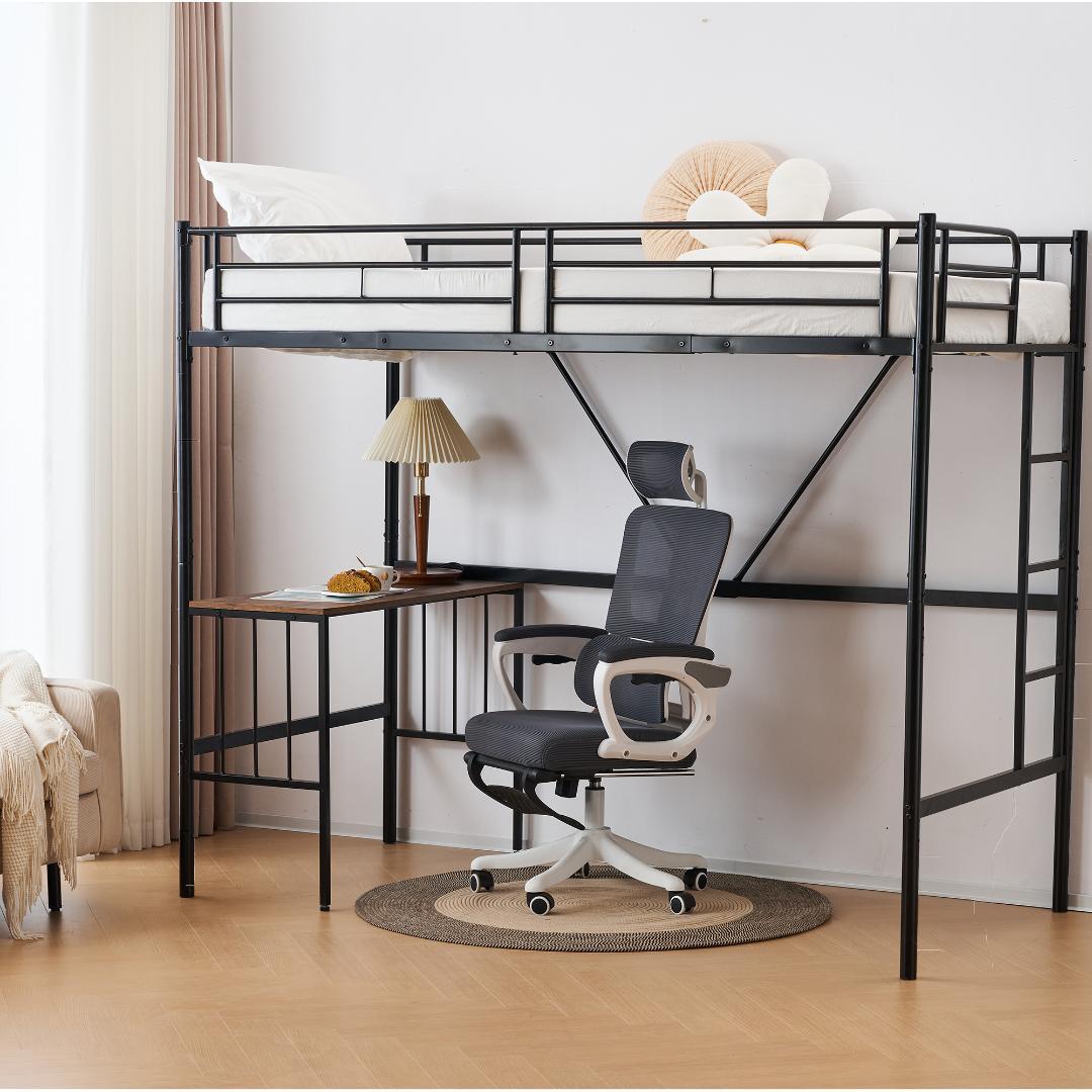 ロフトベッド パイプベッド シングル 木 収納 北欧風 Black