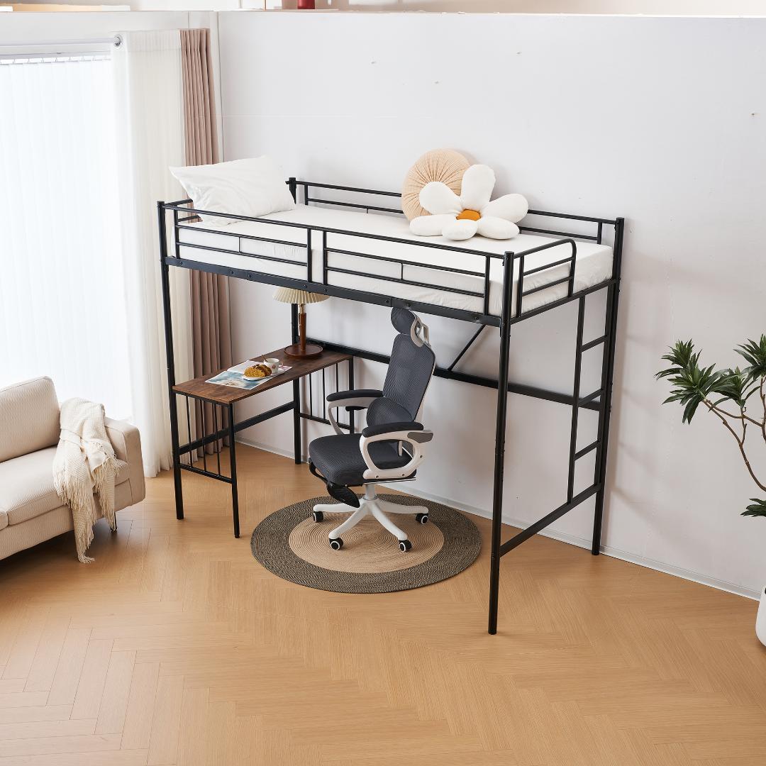 ロフトベッド パイプベッド シングル 木 収納 北欧風 Black