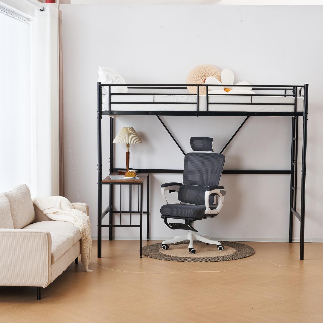 ロフトベッド パイプベッド シングル 木 収納 北欧風 Black