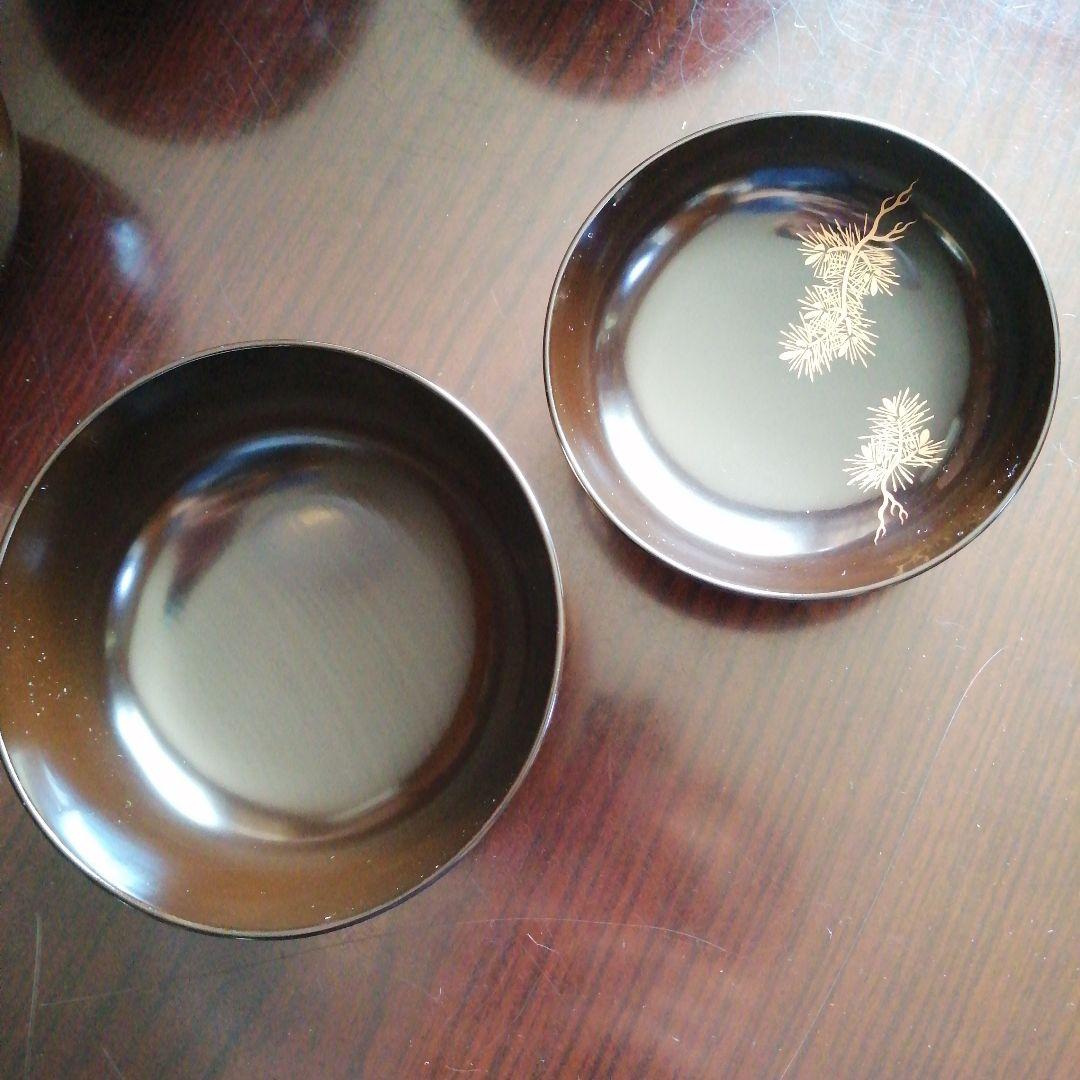 木製漆器　金彩折鶴画蓋付椀　10客　12.2cm　大正期