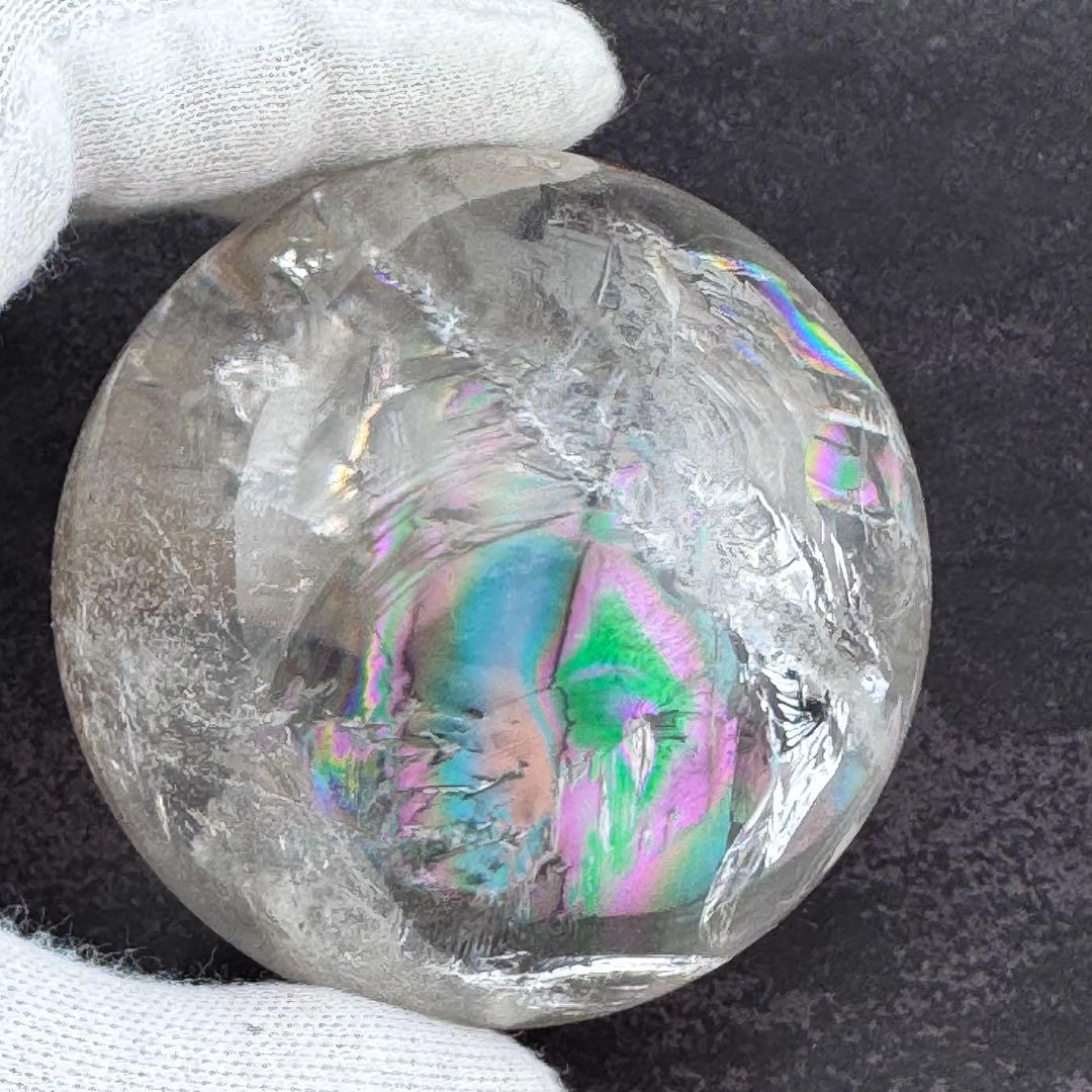 M-24虹入りクォーツインクォーツ 丸玉 天然水晶スフィア　内包結晶　クリスタル