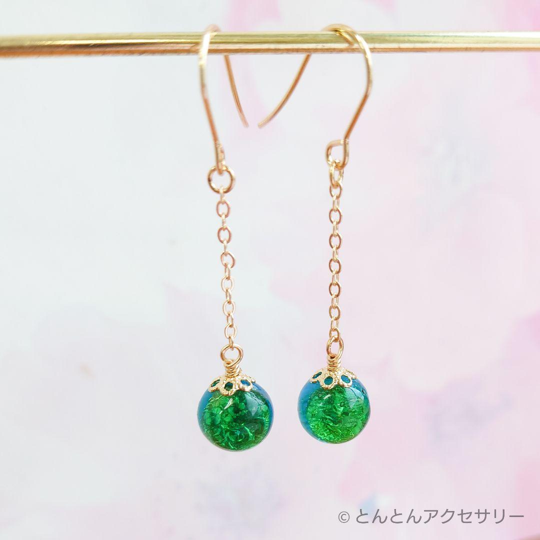 D397 蓄光とんぼ玉ピアス ホタルガラス イヘヤマリン