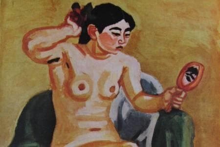 梅原龍三郎、【裸婦鏡】、希少な大判額装用画集より、美品、日本人画家