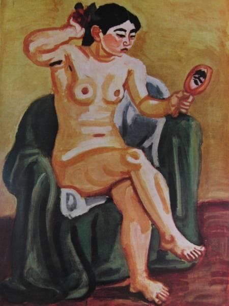 梅原龍三郎、【裸婦鏡】、希少な大判額装用画集より、美品、日本人画家
