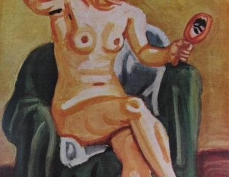 梅原龍三郎、【裸婦鏡】、希少な大判額装用画集より、美品、日本人画家