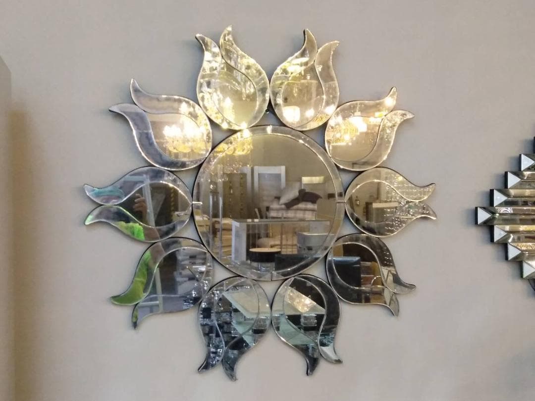 デザイン ウォールミラー 横/縦102cm　太陽形 リビング スタジオ  鏡