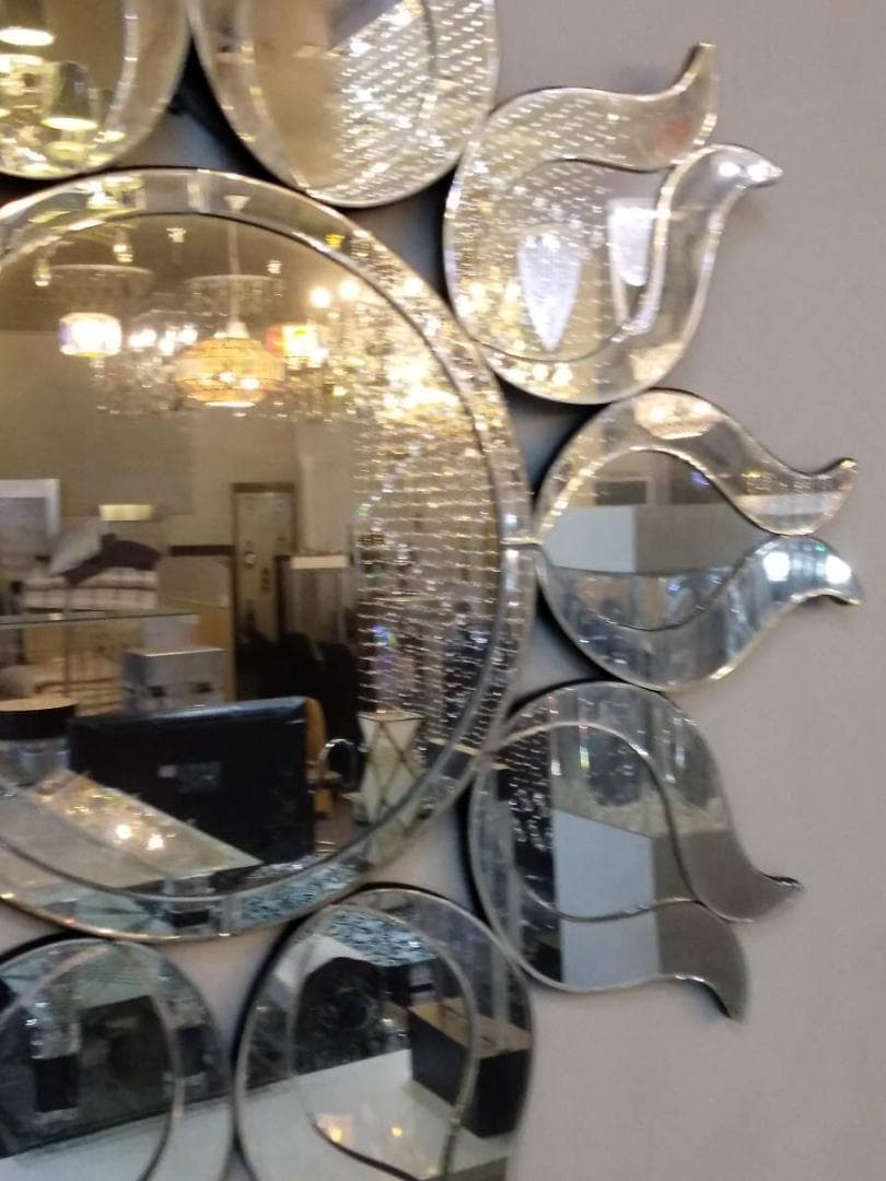 デザイン ウォールミラー 横/縦102cm　太陽形 リビング スタジオ  鏡