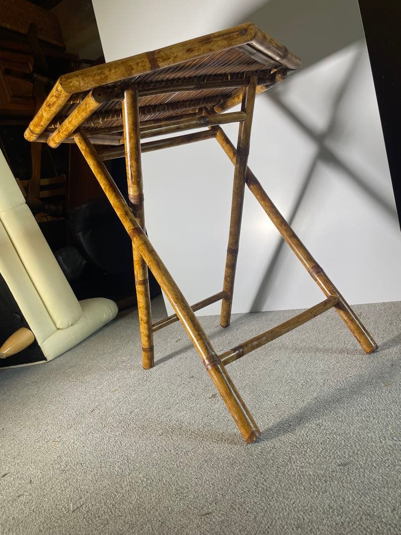 昭和レトロ 高級ラタン 六角形 折りたたみテーブル 籐家具