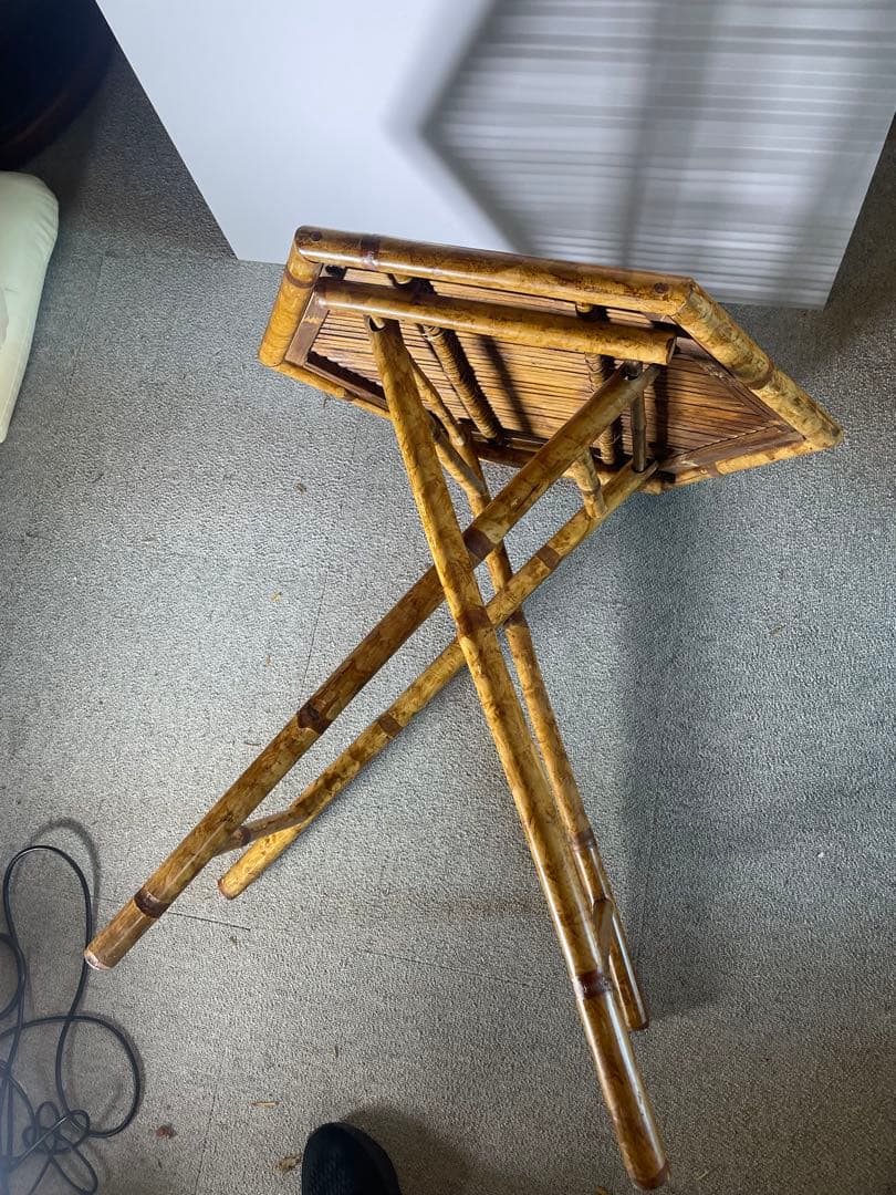 昭和レトロ 高級ラタン 六角形 折りたたみテーブル 籐家具