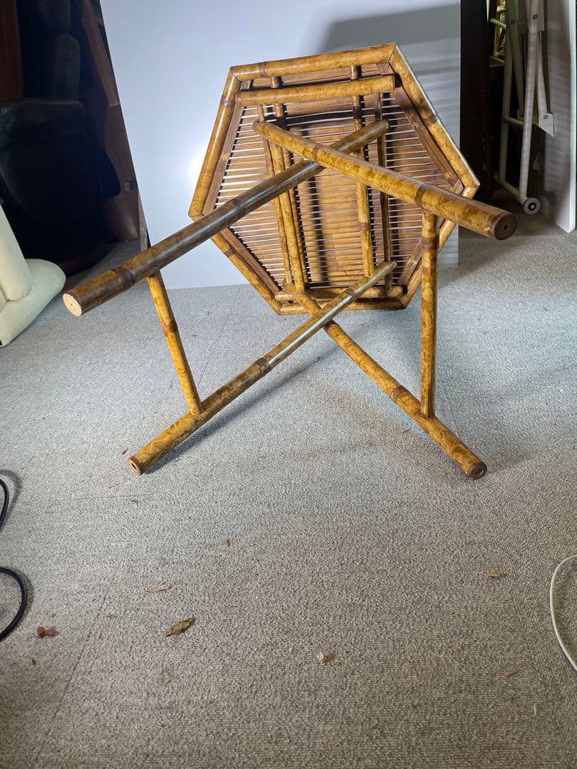 昭和レトロ 高級ラタン 六角形 折りたたみテーブル 籐家具