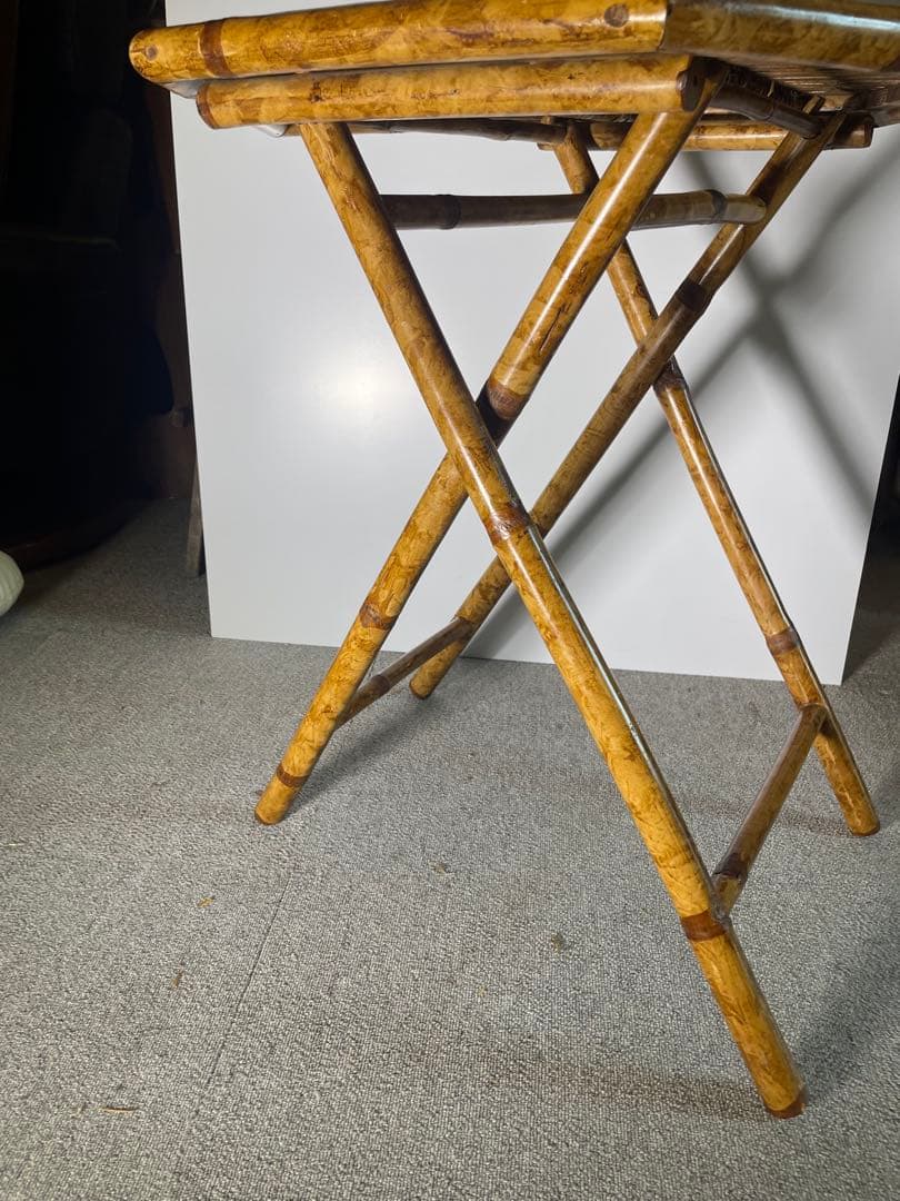 昭和レトロ 高級ラタン 六角形 折りたたみテーブル 籐家具