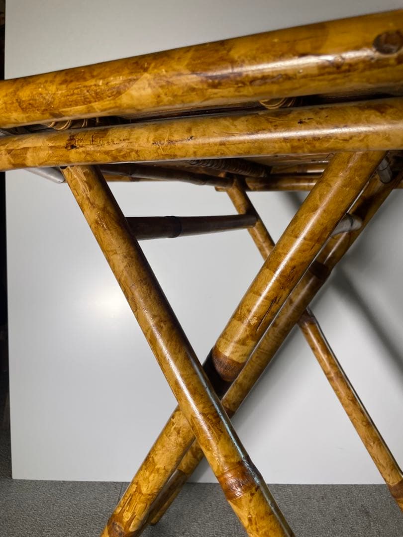 昭和レトロ 高級ラタン 六角形 折りたたみテーブル 籐家具