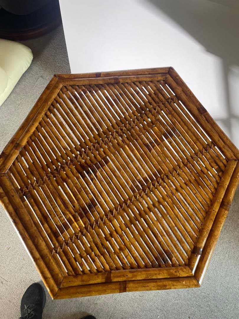 昭和レトロ 高級ラタン 六角形 折りたたみテーブル 籐家具