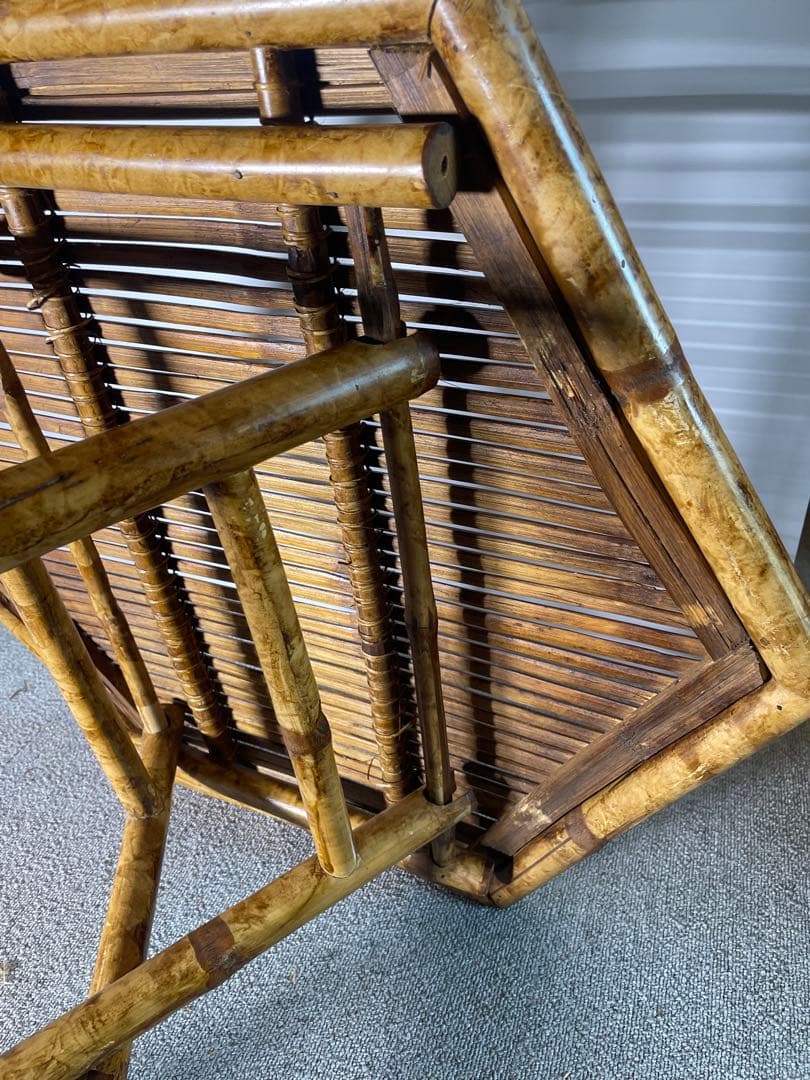 昭和レトロ 高級ラタン 六角形 折りたたみテーブル 籐家具