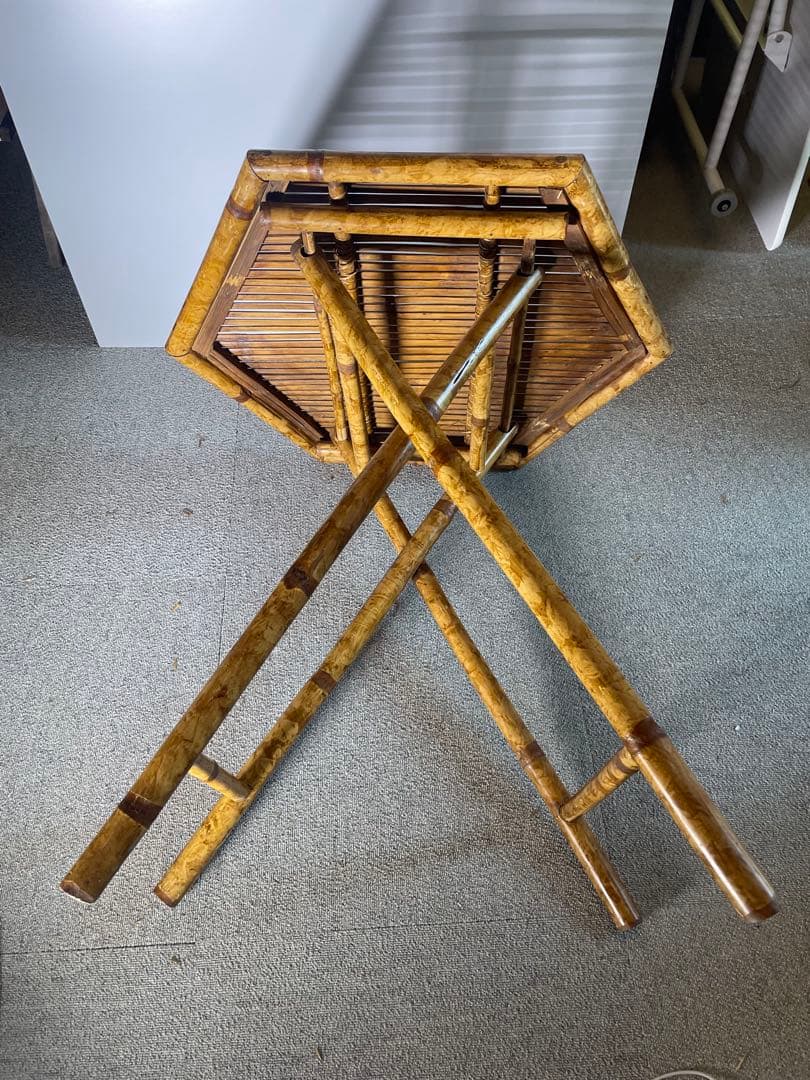 昭和レトロ 高級ラタン 六角形 折りたたみテーブル 籐家具