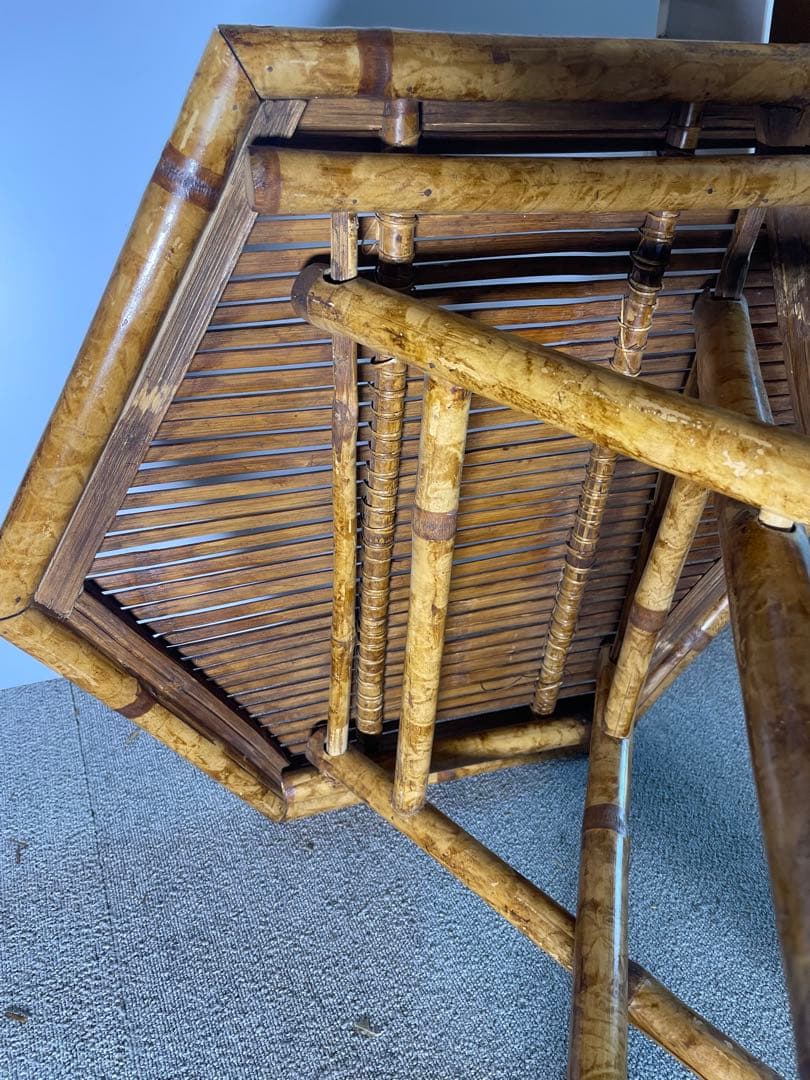 昭和レトロ 高級ラタン 六角形 折りたたみテーブル 籐家具