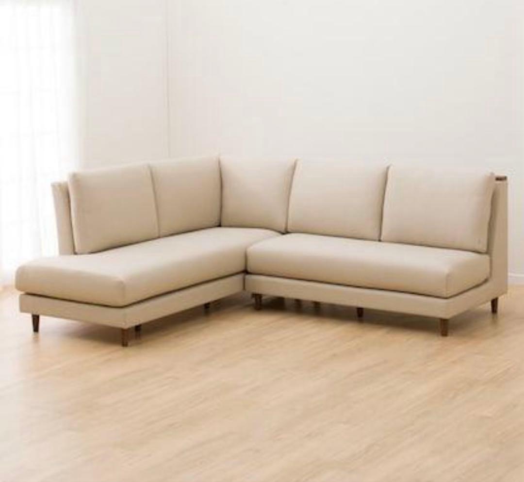 ベージュ コーナーソファ 合成皮革