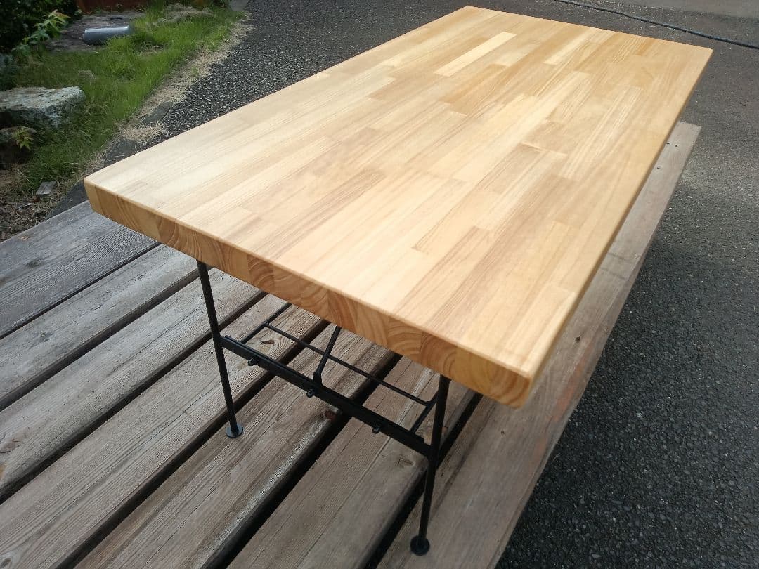 パイン集成材蜜蝋ワックス塗装木製アイアンテーブル