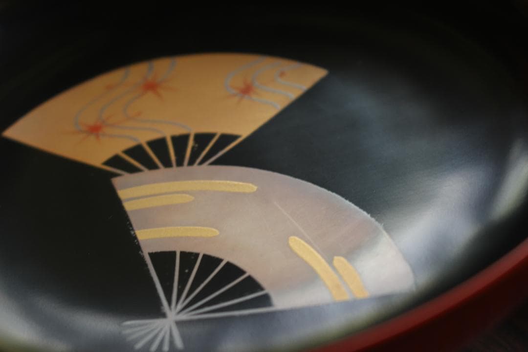 デッドストック！上質朱漆に優美な扇面蒔絵の映える煮物椀2点（検輪島塗雑煮椀