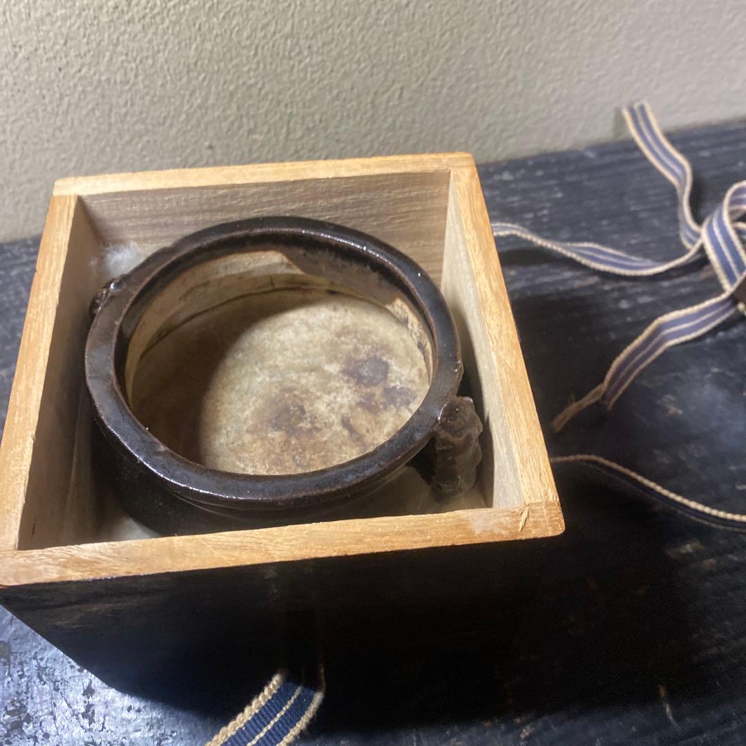 中国古玩 三つ足黒釉香炉7cm11cm