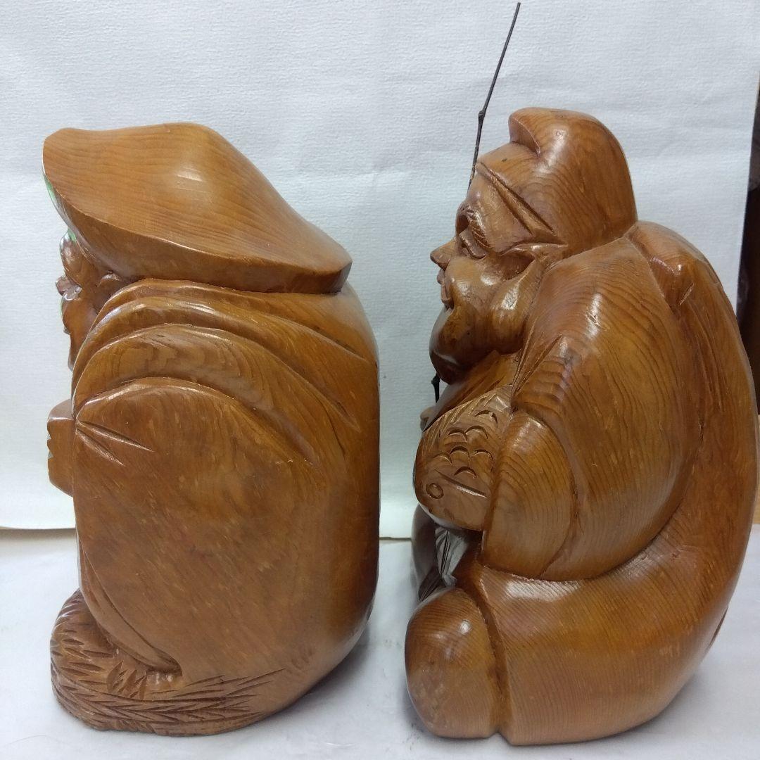 木製彫刻 笑顔の神様 2体セット【大】大黒様・恵比寿様 縁起物 - メルカリ