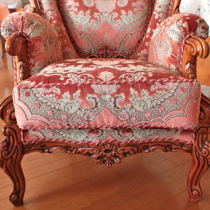 イタリア製 シングルソファ 金華山織 猫脚 アンティーク風 222-1004