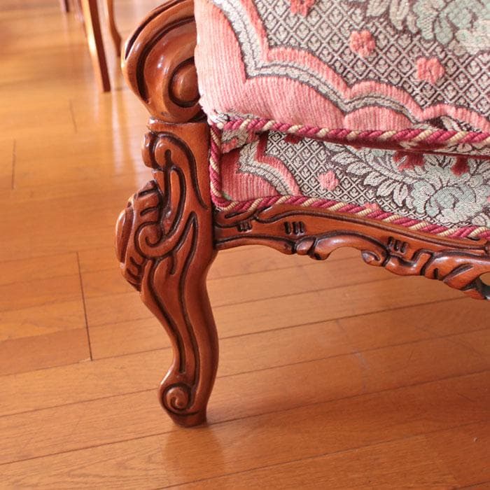 イタリア製 シングルソファ 金華山織 猫脚 アンティーク風 222-1004