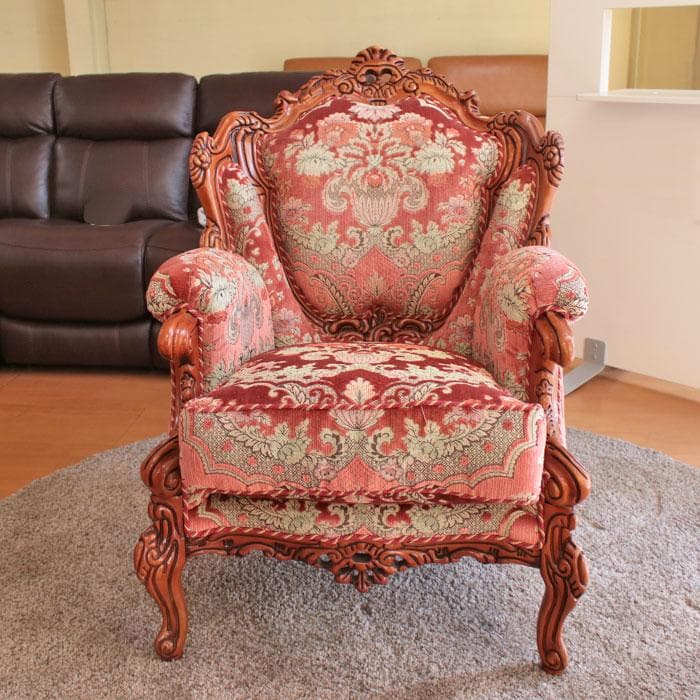 イタリア製 シングルソファ 金華山織 猫脚 アンティーク風 222-1004