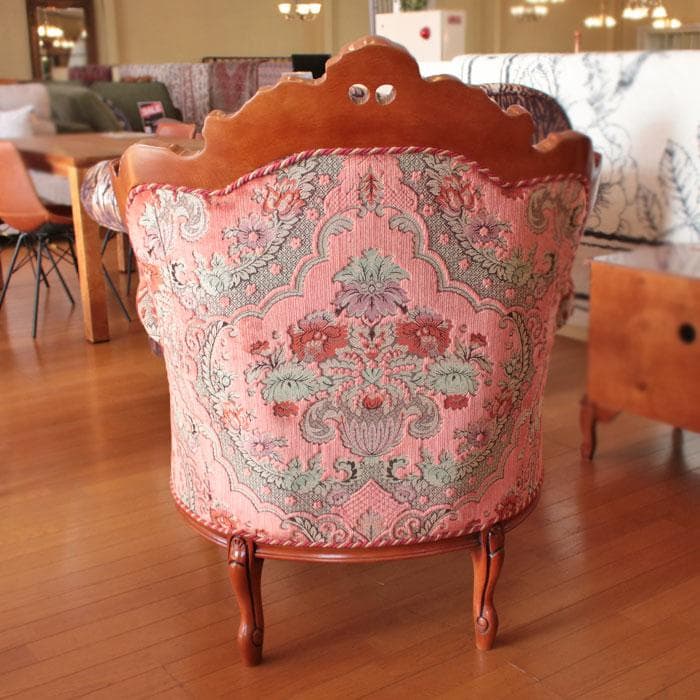 イタリア製 シングルソファ 金華山織 猫脚 アンティーク風 222-1004