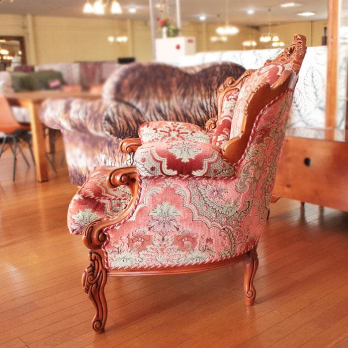 イタリア製 シングルソファ 金華山織 猫脚 アンティーク風 222-1004